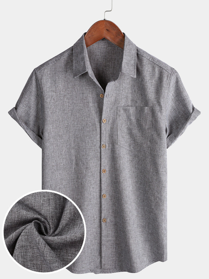 Solid Buttoned Relaxed Short Sleeve Shirt