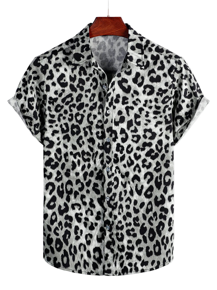 Short Sleeve Shirt with White Leopard Print for Men