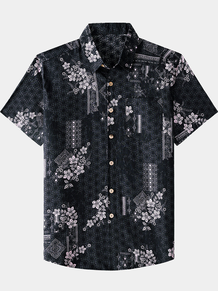 Vintage Hawaiian Geometric Pattern Vacation Beach Shirt