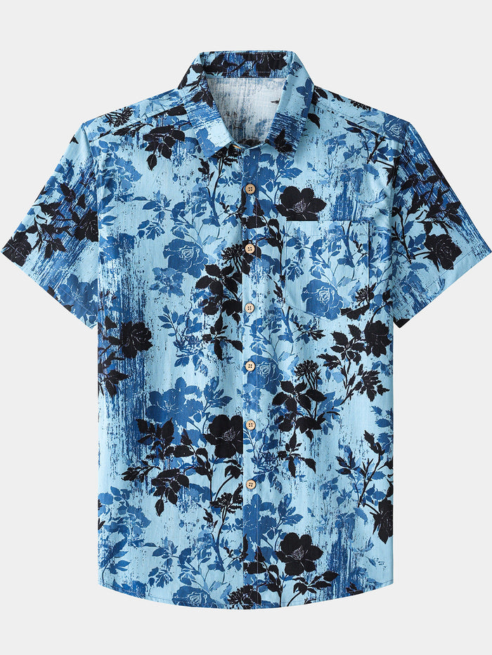 Vintage Light Blue Floral Pattern Shirt