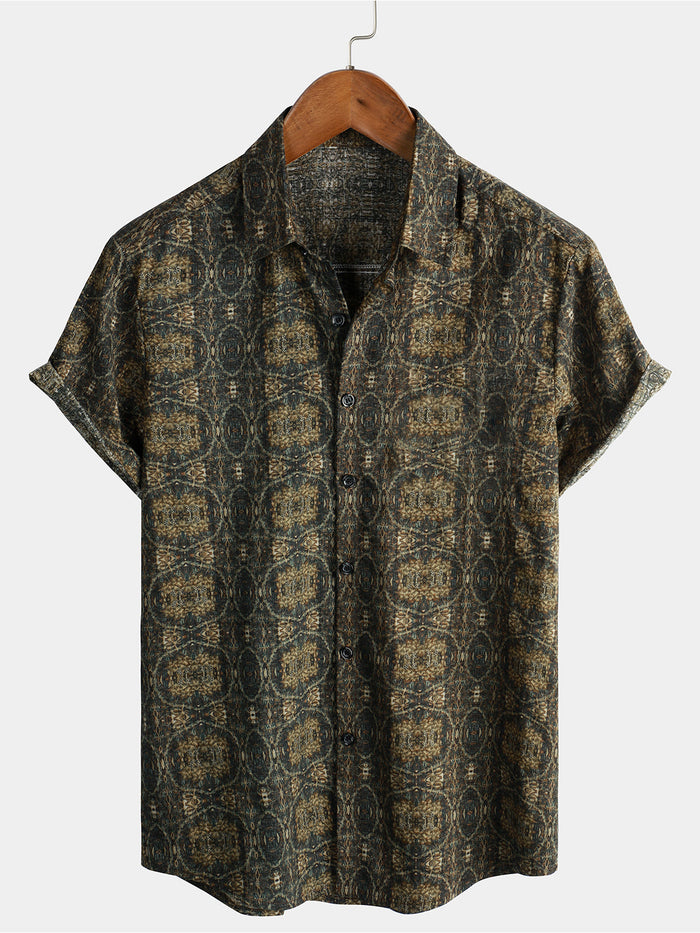 Retro Button-Up Short Sleeve Vintage Summer Shirt, 1970s Style