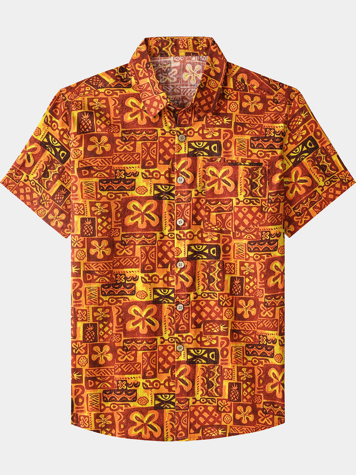 Vintage Orange Floral Pattern Shirt