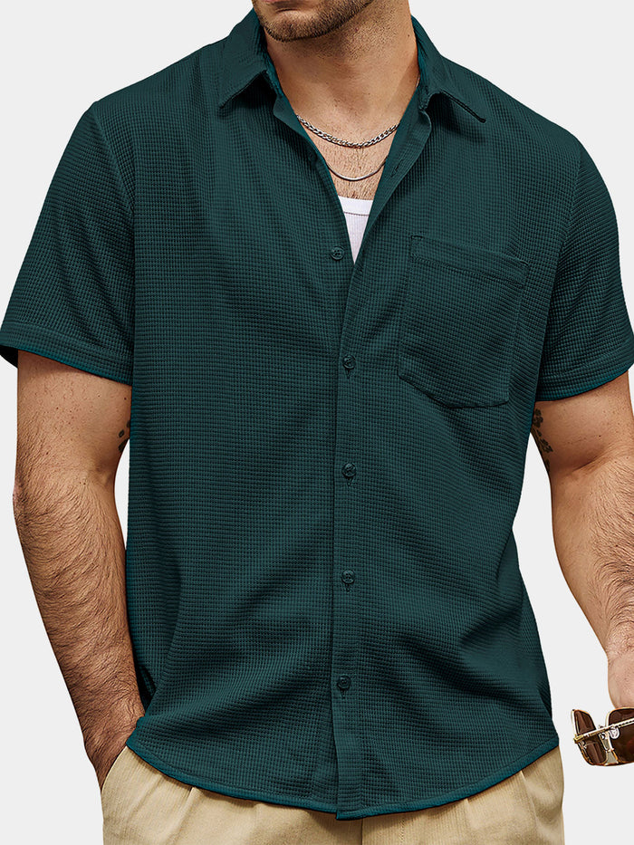 Casual Short-Sleeve Summer Shirt, Quilted Pattern, Perfect for the Beach