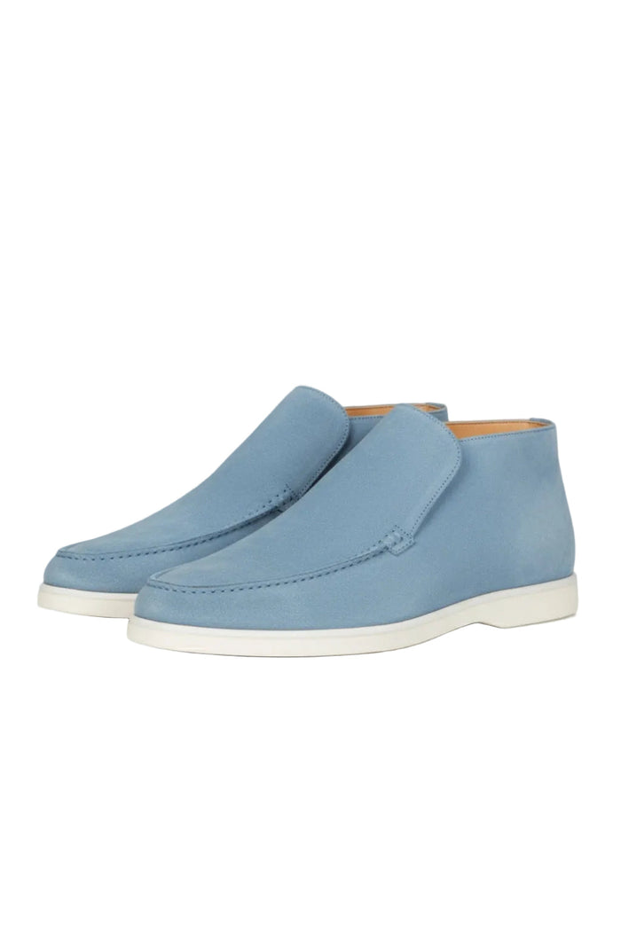 Men's Suede Loafers – Slip-On Chukka Style, Flat Sole – Light Blue