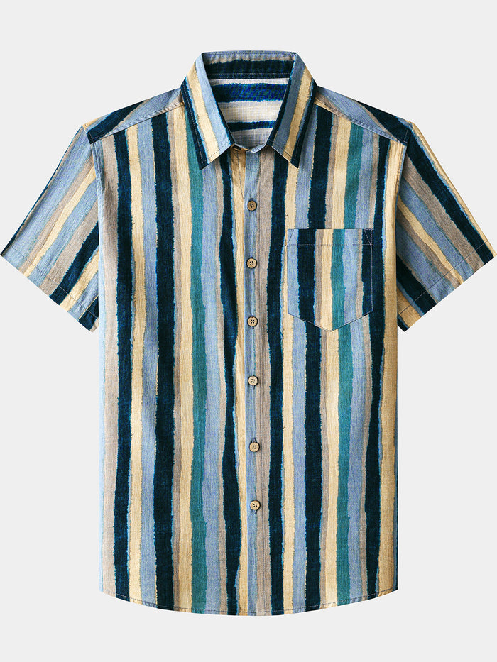 Retro Multicolor Stripe Short Sleeve Shirt