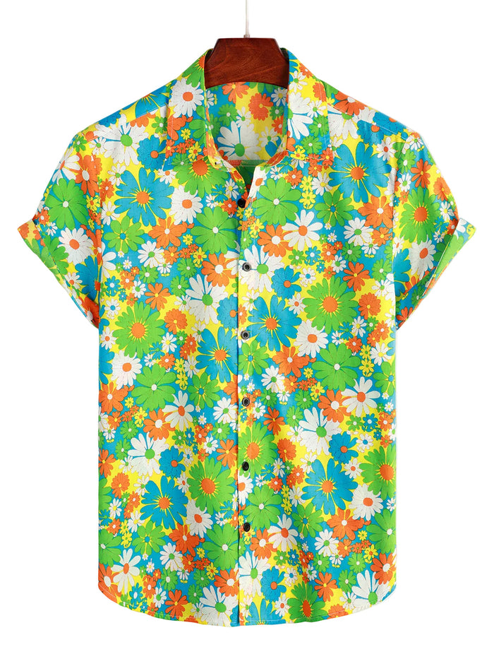 Cotton Hawaiian Shirt with Buttons for Men
