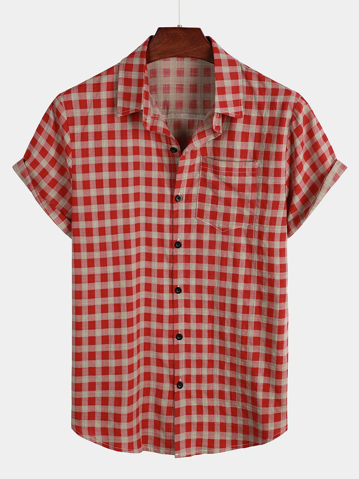 Red Plaid Button-Up Summer Shirt