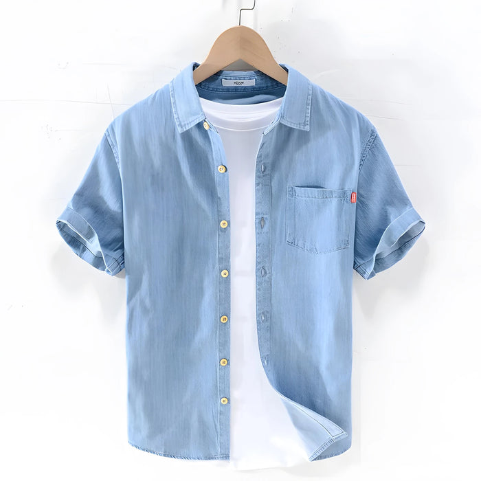 Denim Shirt with Short Sleeves