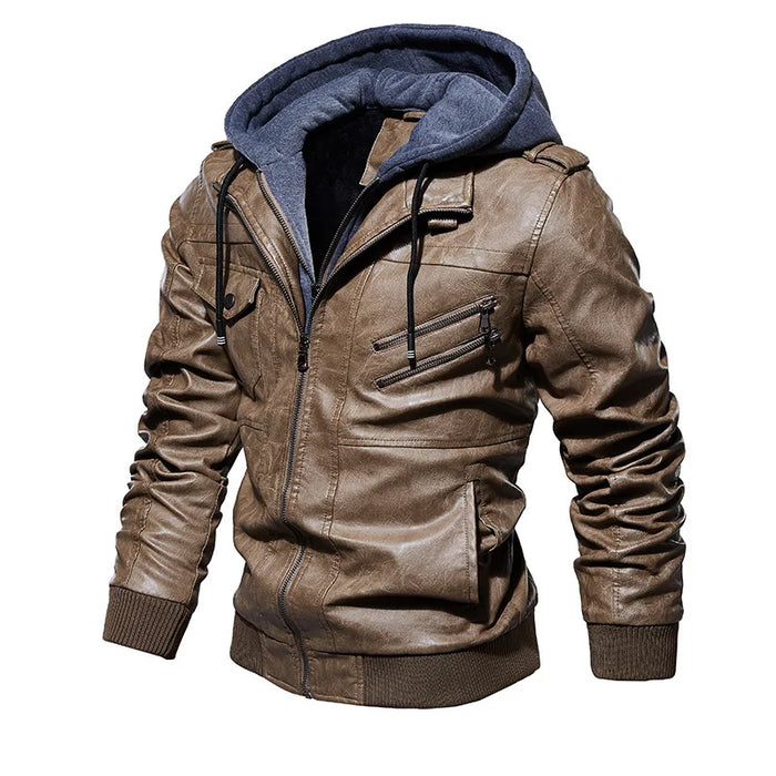 Leather jacket with hood