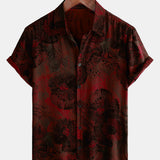 Casual Button-Up Retro Floral Shirt, Short Sleeves