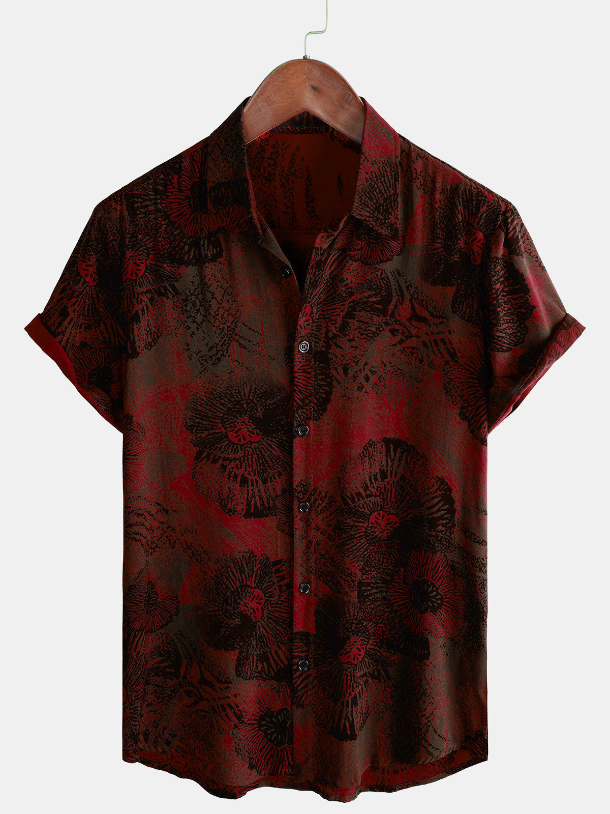 Casual Button-Up Retro Floral Shirt, Short Sleeves