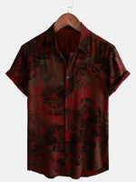 Casual Button-Up Retro Floral Shirt, Short Sleeves