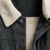 Men's Velvet Jacket with Sherpa Collar and Snaps - Dark Graphite