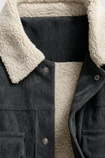 Men's Velvet Jacket with Sherpa Collar and Snaps - Dark Graphite
