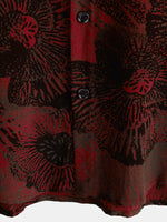 Casual Button-Up Retro Floral Shirt, Short Sleeves