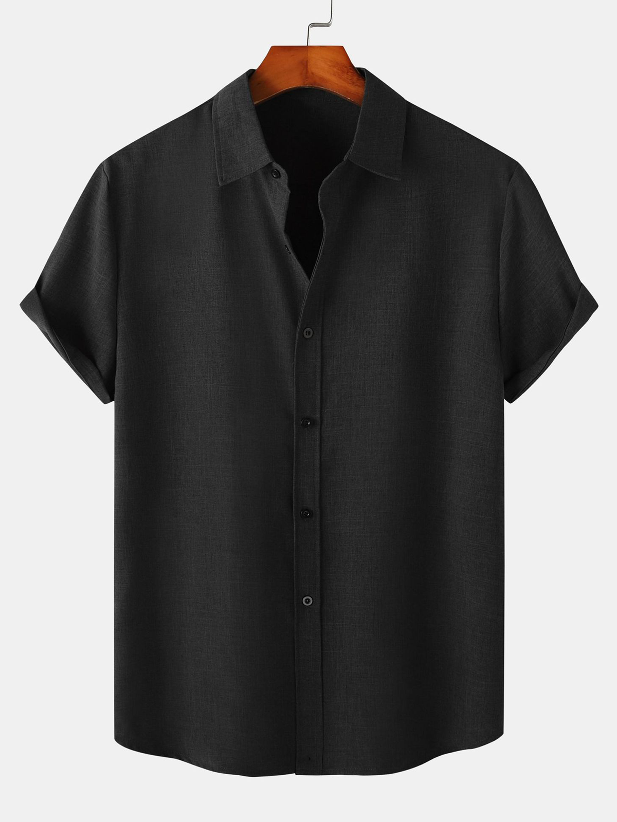 Casual Solid Color Breathable Button Short-Sleeve Shirt