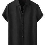 Men's Casual Silk Cotton Shirt in Solid Color with Buttons and Short Sleeve, Breathable