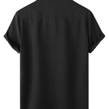 Men's Casual Silk Cotton Shirt in Solid Color with Buttons and Short Sleeve, Breathable