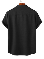 Men's Casual Silk Cotton Shirt in Solid Color with Buttons and Short Sleeve, Breathable