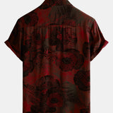 Casual Button-Up Retro Floral Shirt, Short Sleeves