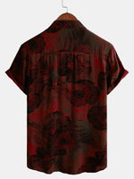 Casual Button-Up Retro Floral Shirt, Short Sleeves