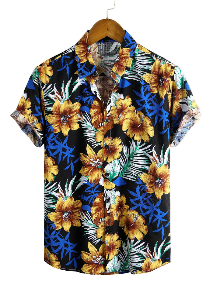 Short Sleeve Shirt with Floral Pattern for Men