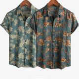 2-Pack | Vintage Blue Floral Short-Sleeve Retro Summer Vacation Shirt
