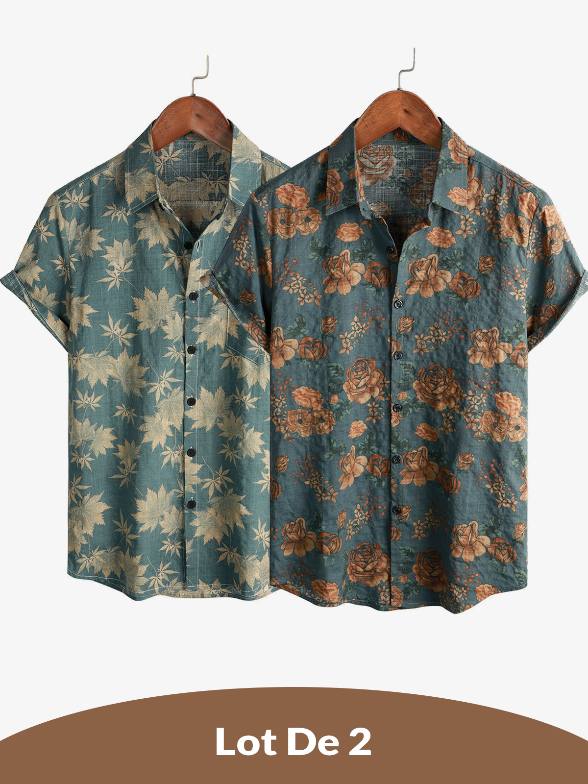 2-Pack | Vintage Blue Floral Short-Sleeve Retro Summer Vacation Shirt