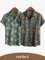 2-Pack | Vintage Blue Floral Short-Sleeve Retro Summer Vacation Shirt