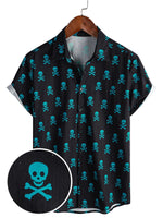 Cotton Summer Short Sleeve Shirt for Men with Punk Rock Skull Pattern