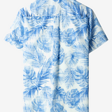 Blue Hawaiian Short Sleeve Shirt with Casual Pocket and Tropical Plant Print