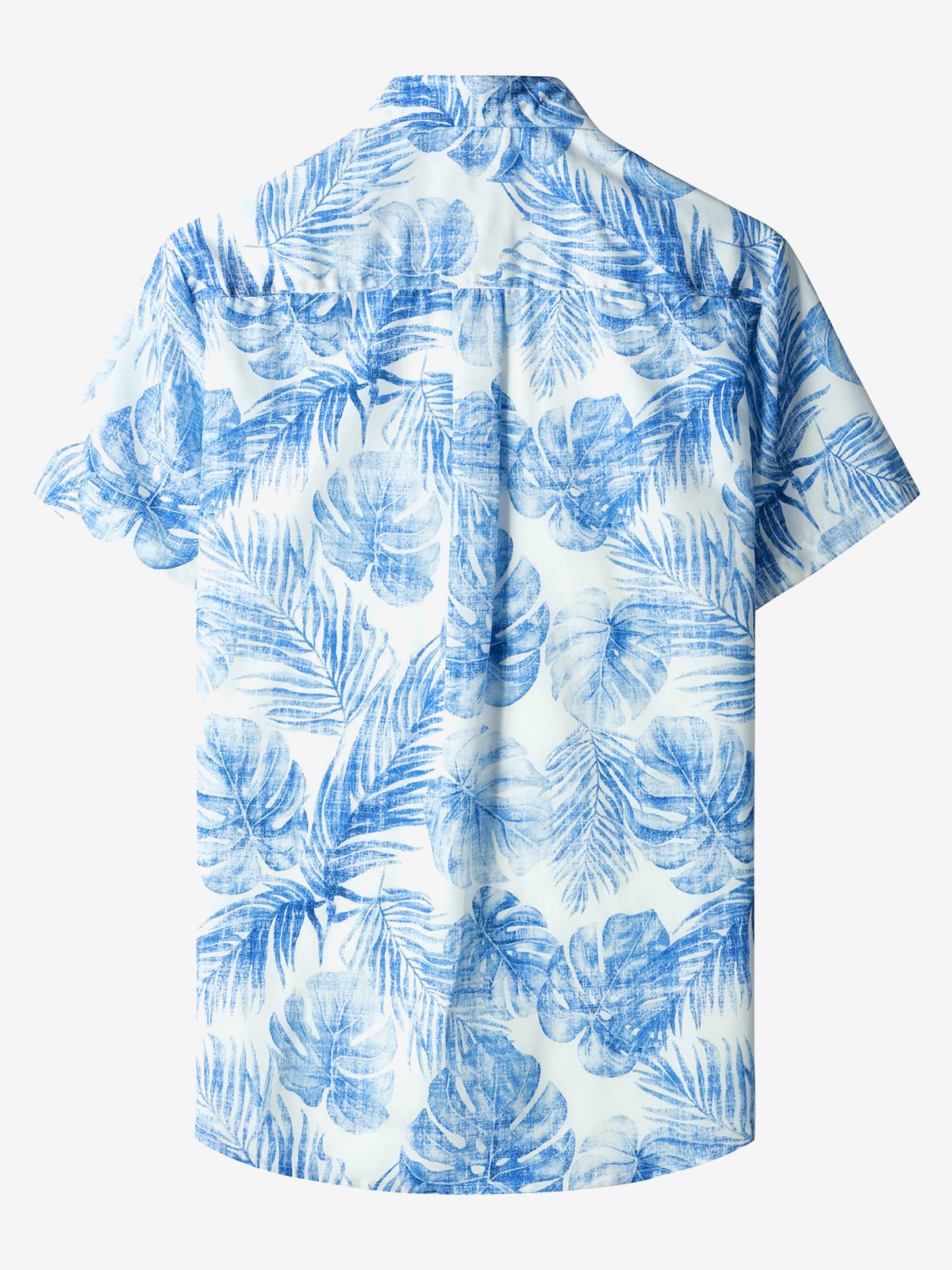 Blue Hawaiian Short Sleeve Shirt with Casual Pocket and Tropical Plant Print