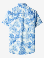 Blue Hawaiian Short Sleeve Shirt with Casual Pocket and Tropical Plant Print