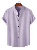 Men's Casual Silk Cotton Shirt in Solid Color with Buttons and Short Sleeve, Breathable