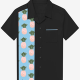 Vintage Short-Sleeve Shirt with Fruit and Pineapple Pocket