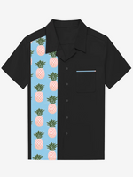Vintage Short-Sleeve Shirt with Fruit and Pineapple Pocket