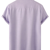 Men's Casual Silk Cotton Shirt in Solid Color with Buttons and Short Sleeve, Breathable