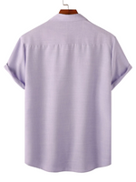 Men's Casual Silk Cotton Shirt in Solid Color with Buttons and Short Sleeve, Breathable