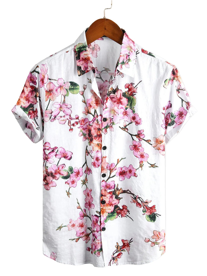 Men's Shirt with Short Sleeve with Floral Pattern