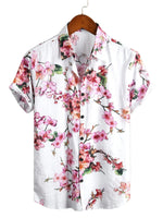 Men's Cotton Short-Sleeve Shirt with Floral Pattern