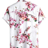 Men's Cotton Short-Sleeve Shirt with Floral Pattern