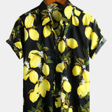 Short-Sleeve Hawaiian Tropical Yellow Lemon Print Shirt