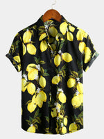 Short-Sleeve Hawaiian Tropical Yellow Lemon Print Shirt