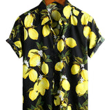 Cotton Hawaiian Shirt with Short Sleeves in Yellow Limes for Men