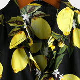 Hawaiian Beach Summer Vacation Short-Sleeve Tropical Lemon Print Shirt
