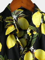 Hawaiian Beach Summer Vacation Short-Sleeve Tropical Lemon Print Shirt