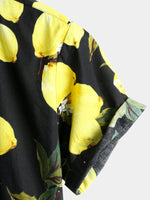 Hawaiian Beach Summer Vacation Short-Sleeve Tropical Lemon Print Shirt