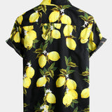 Hawaiian Beach Summer Vacation Short-Sleeve Tropical Lemon Print Shirt