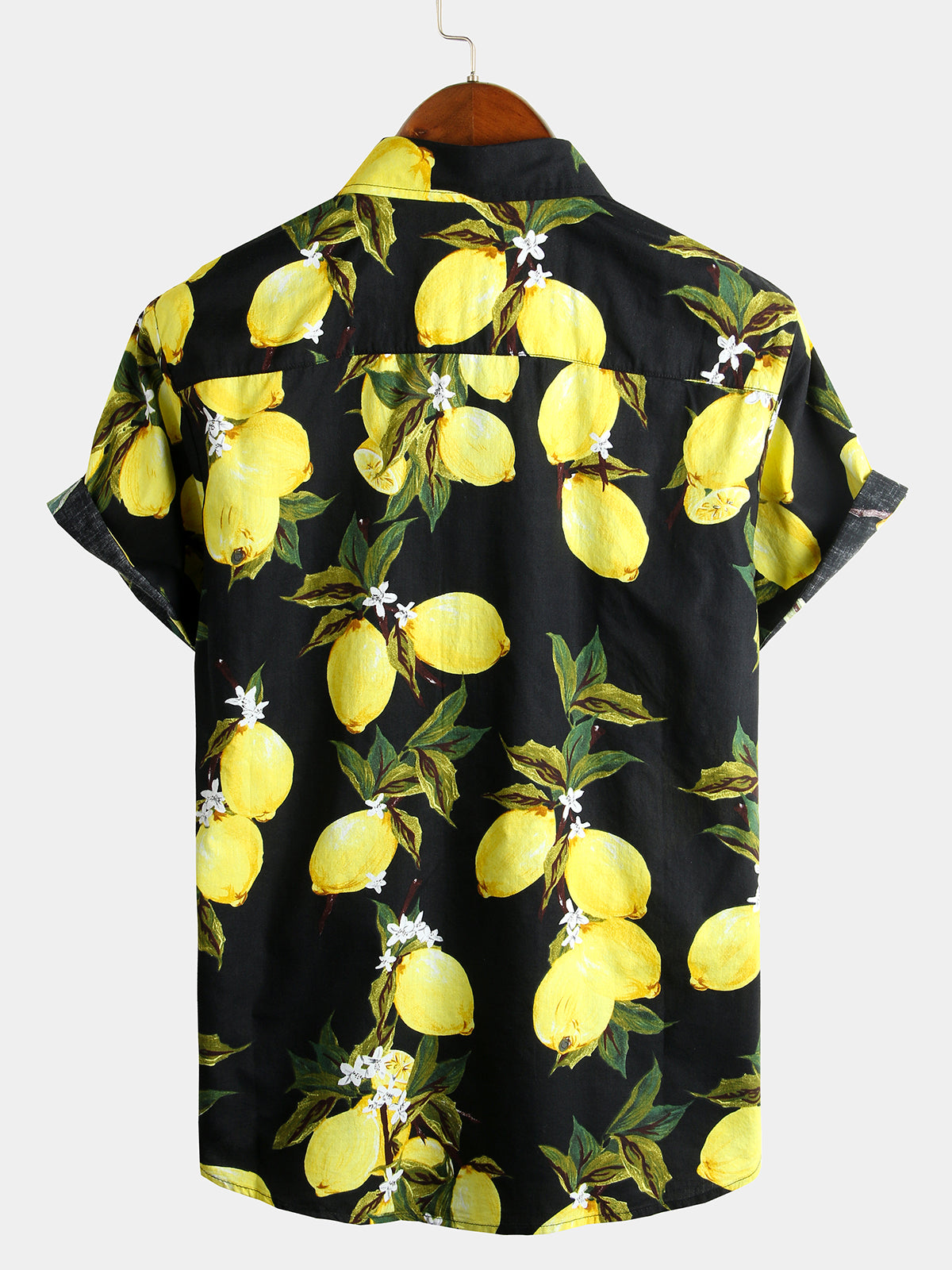 Hawaiian Beach Summer Vacation Short-Sleeve Tropical Lemon Print Shirt