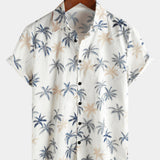 Beach Button-Up Short-Sleeve 100% Hawaiian Palm Print Shirts